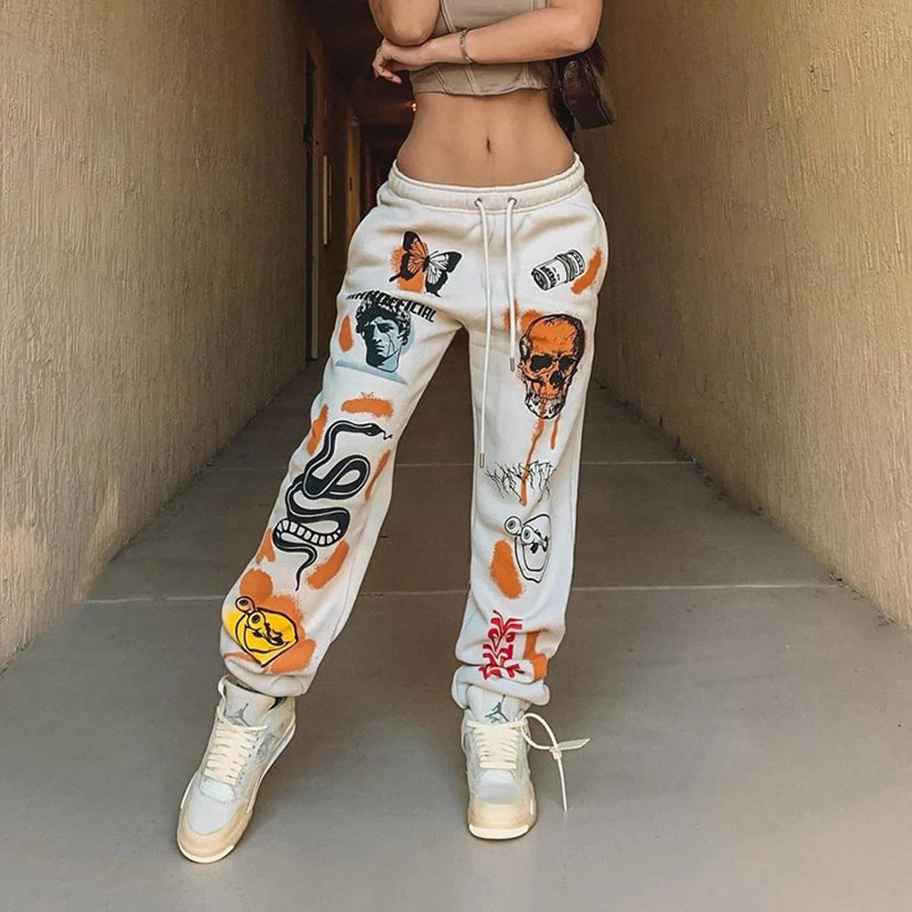 Women'S Cross-Border New Loose Printed Pattern Pocket Thickened Casual Pants