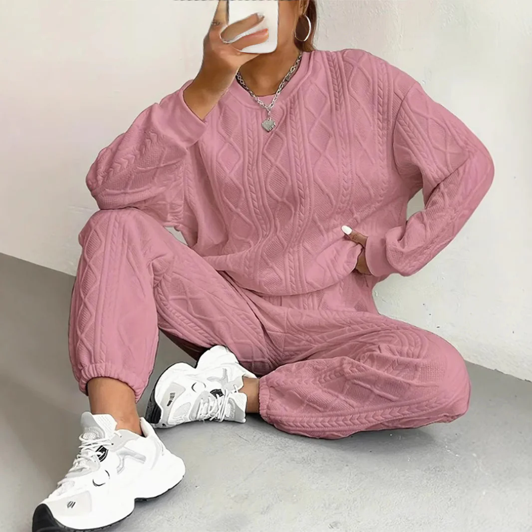 New Fashion Thread Jacquard Trousers Casual Two-Piece Suit For Women