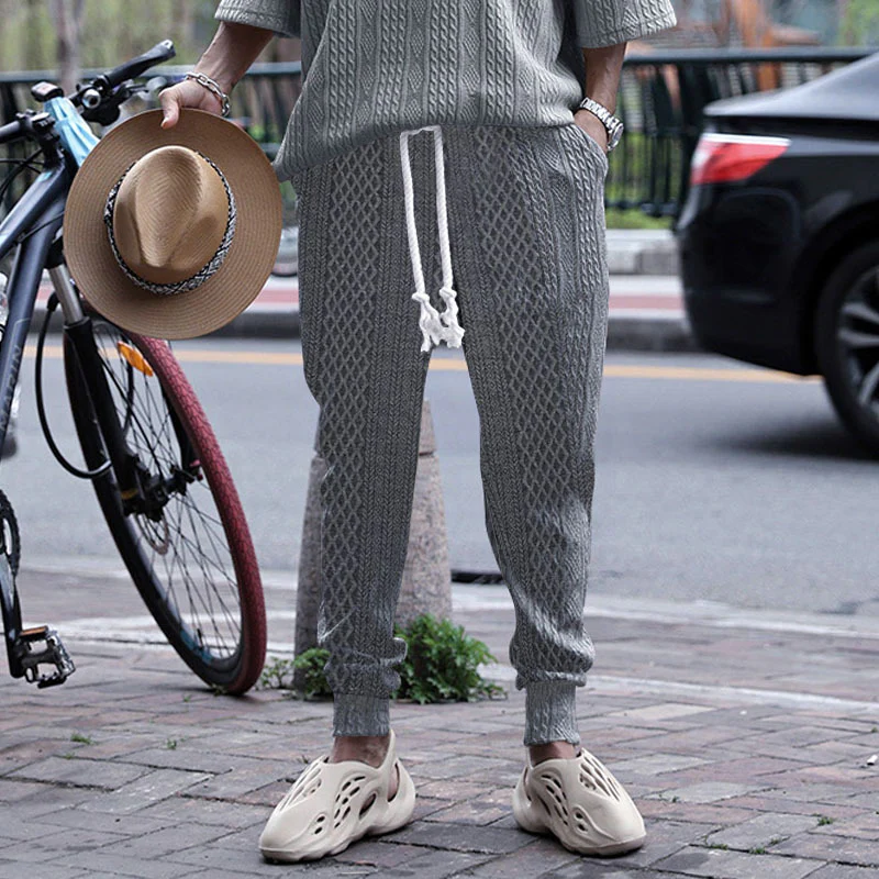 Men's jacquard plus-size drawstring pants